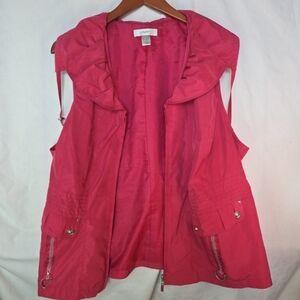 CJ Banks Vest Jacket Womens 1X Bright Pink Lined Sleeveless Windbreaker Full Zip